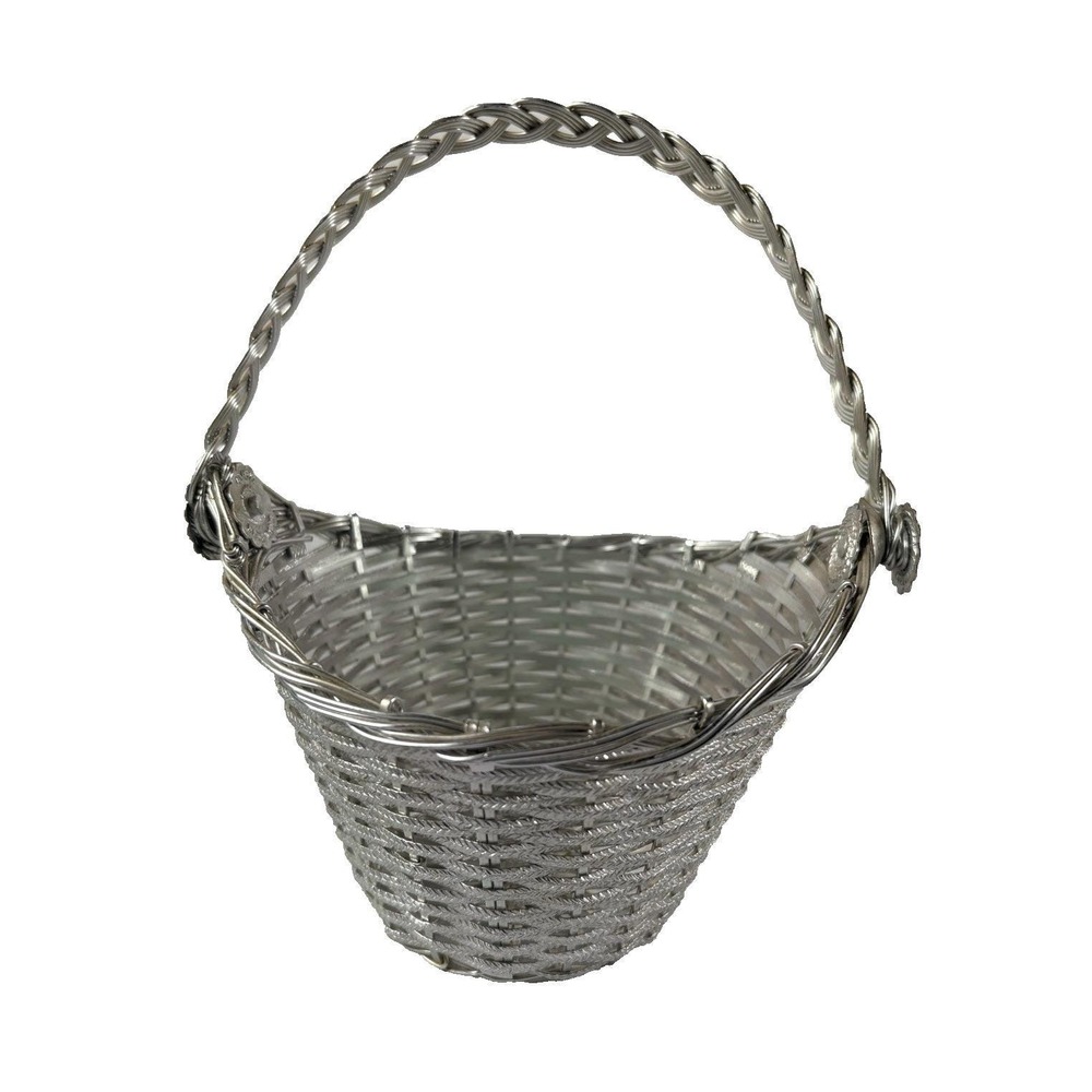 1960s Avon Woven Basket Silver Tone Aluminum Hinged Handle 6.5"x5.5" Hong Kong